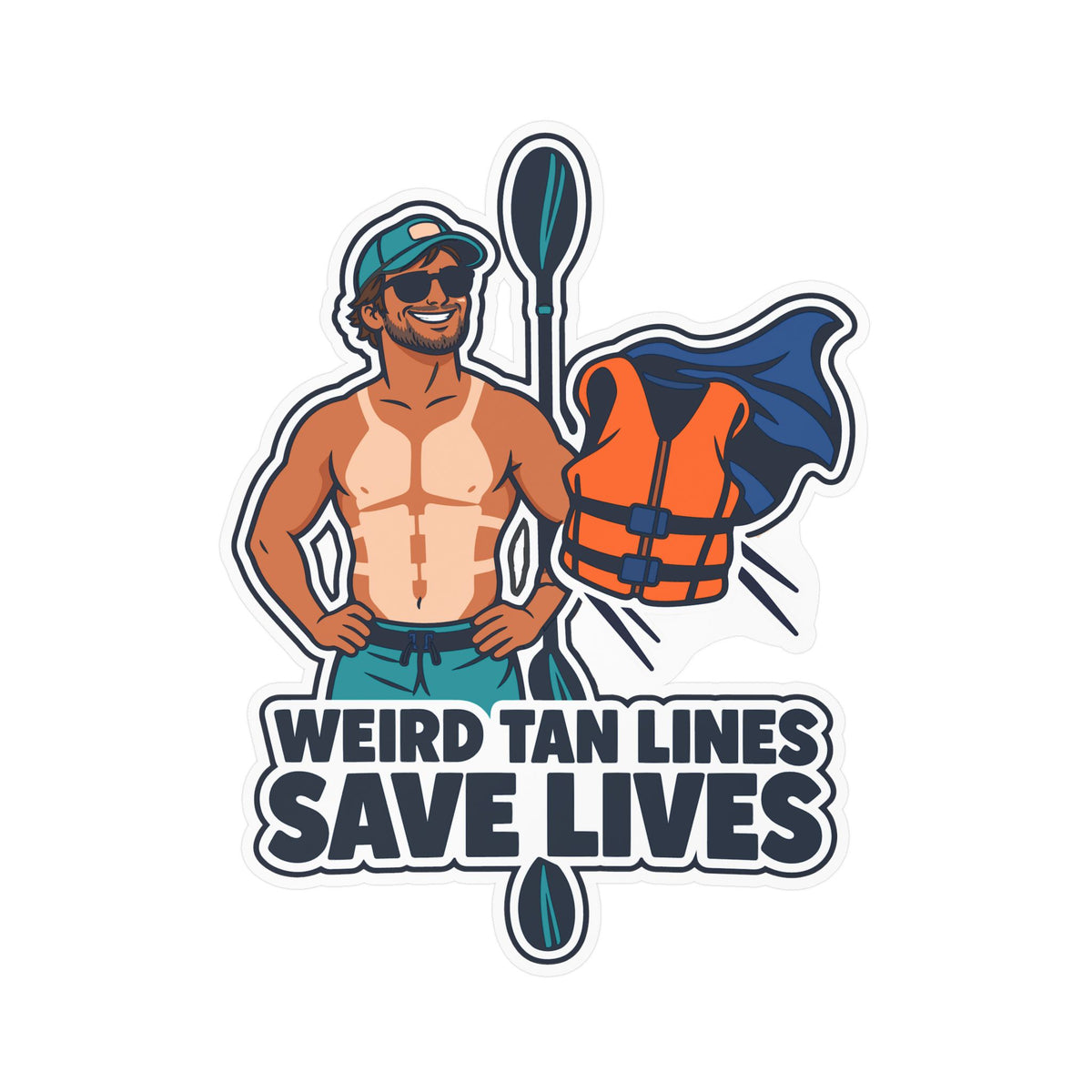 Kayak Sticker - Weird Tan Lines Save Lives, Funny Kayaker Decals for Laptop or Water Bottle, Kayaking and Rowing Humor