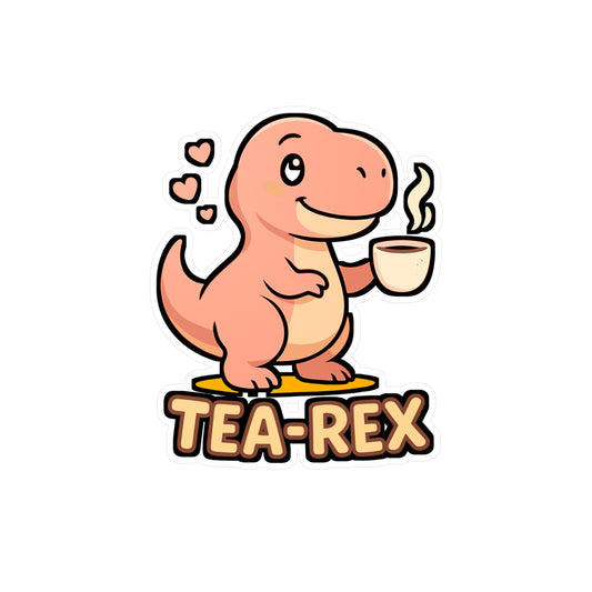 Dinosaur Sticker – Tea Rex Cartoon Pun Decals, Funny Wordplay Design for Laptop, Water Bottle, Waterproof Vinyl Decor