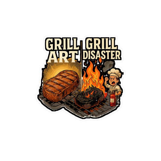 BBQ Sticker – Grill Art Vs Grill Disaster Decals, Waterproof Vinyl for Laptop or Water Bottle, Grilling Flames, Steak Lover Accessory