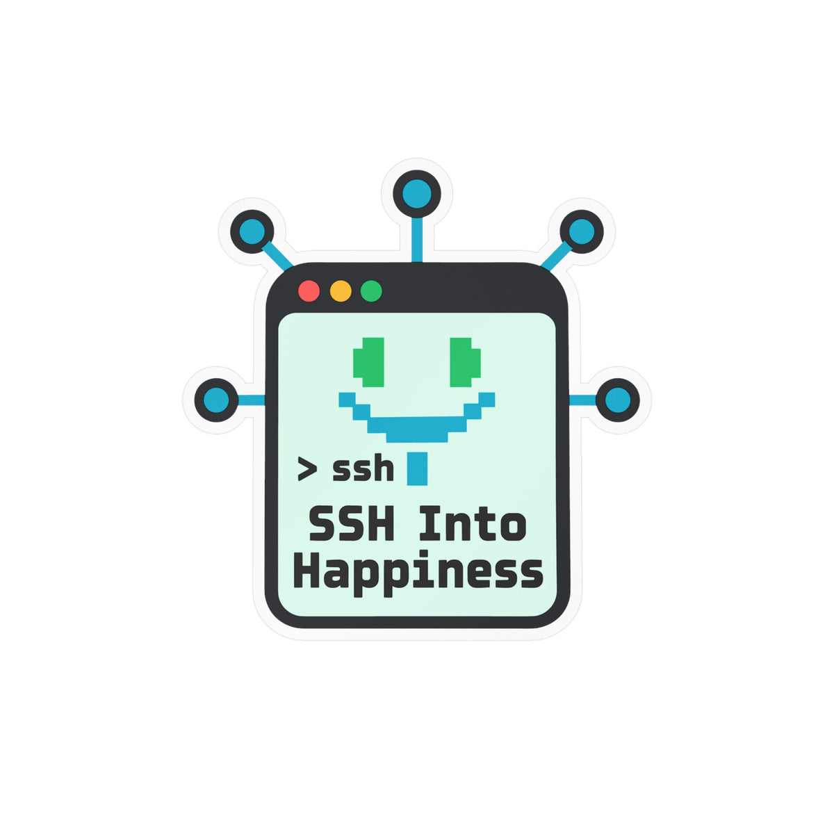 Tech Sticker - Ssh Into Happiness with Reboot Button and Bandage Motifs, Decals for Laptop and Water Bottle