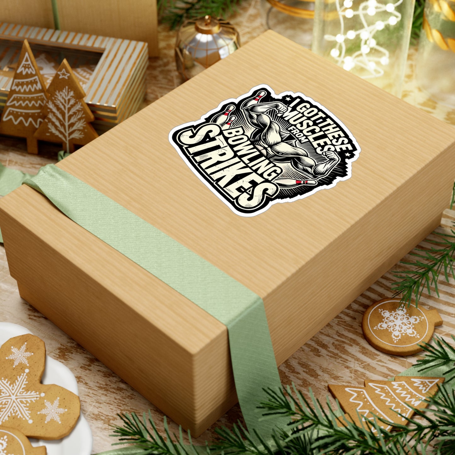 I Got These Muscles From Bowling Strikes - Bowling Sticker for Laptop Sticker. Water Bottle Sticker, Vinyl Bowling strikes Decal - Bowling Gift