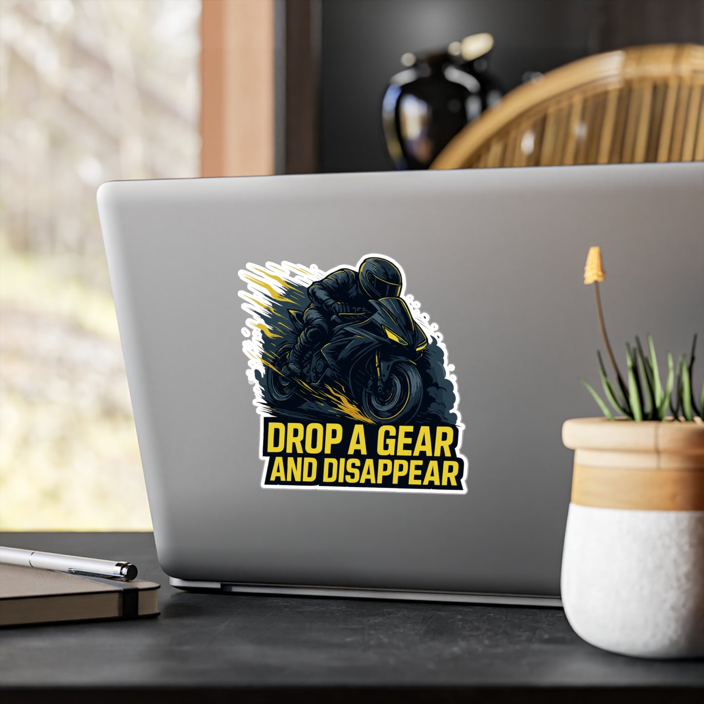 Drop A Gear And Disappear - Motorcycle Sticker for Laptop, Helmet, Water Bottle - Biker Gift for Men and Women