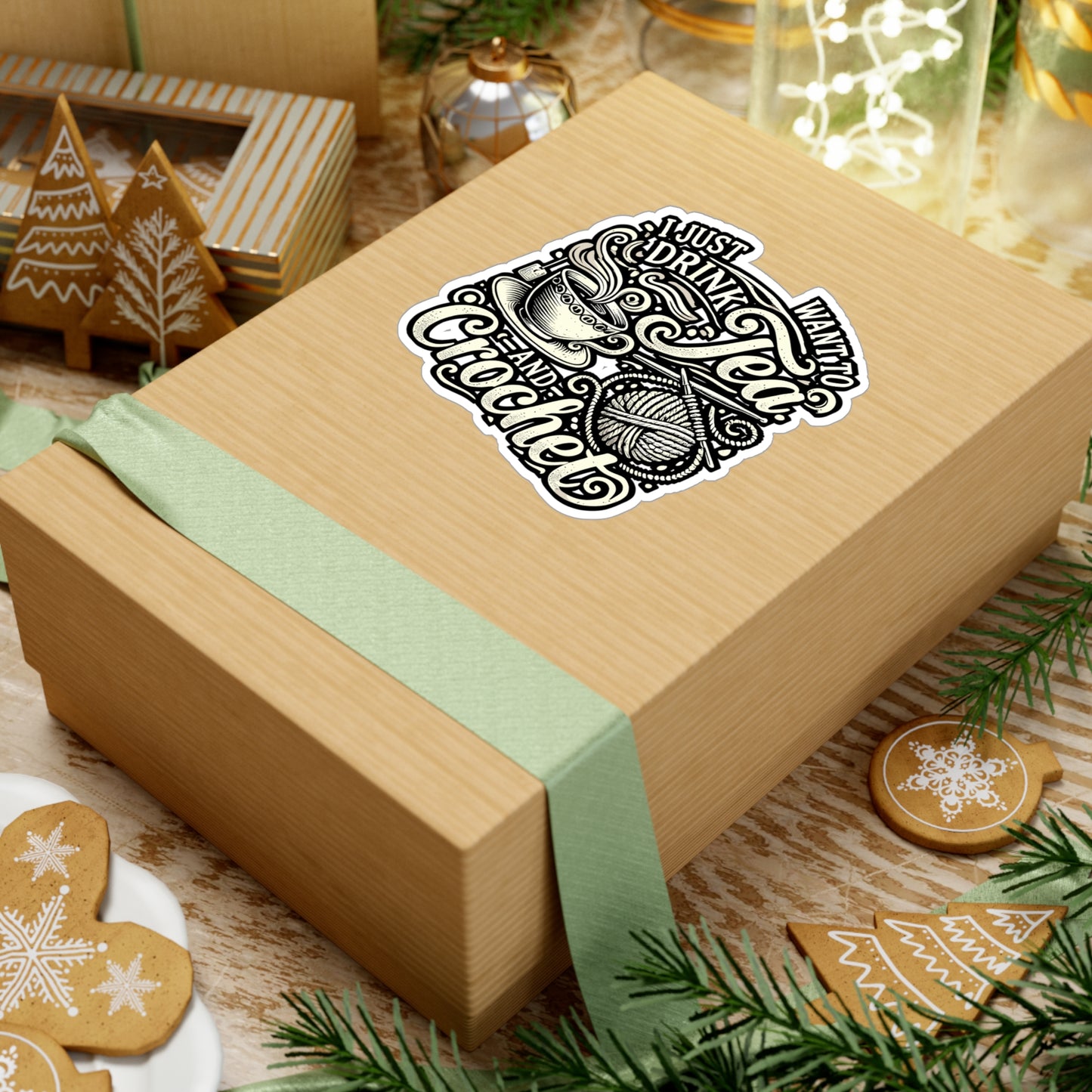 I Just Want To Drink Tea And Crochet - Crocheting Sticker for Laptop Sticker. Water Bottle Sticker, Vinyl Knitting Decal - Crocheting Gift