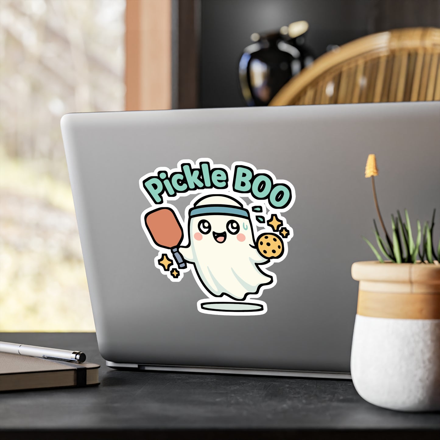 Ghost Sticker – Pickle Boo Spooky Pickleball Paddle Decals, Vinyl Waterproof Stickers for Laptop, Water Bottle, Halloween Decor