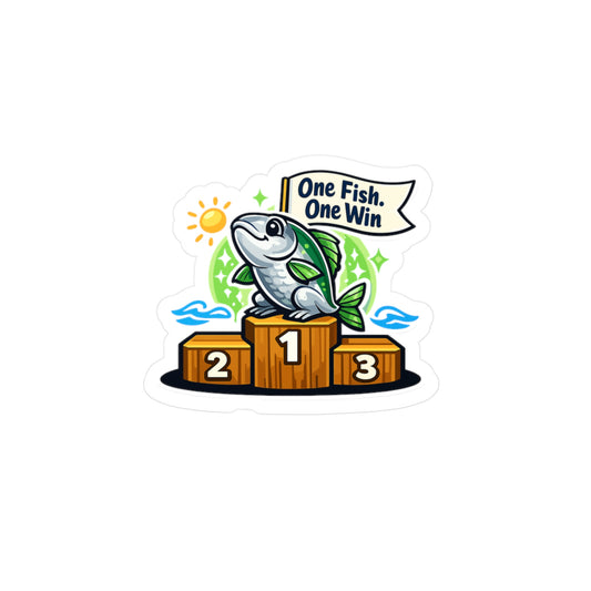 Fishing Sticker One Fish, One Win Waterproof Vinyl Decals for Laptop, Water Bottle - Angling Lake Boating Design