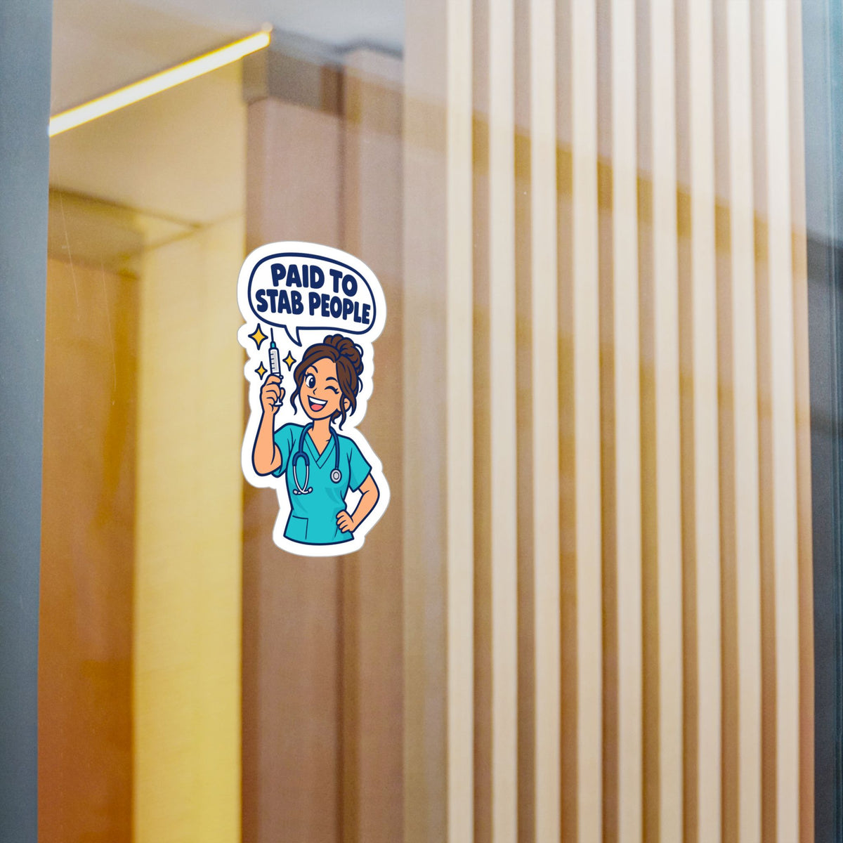 Nurse Sticker – “Paid to Stab People” Funny Nursing Student Vinyl Decals for Laptop, Water Bottle