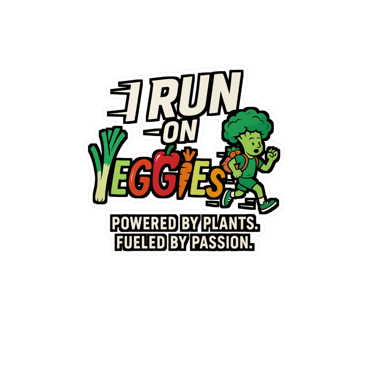 I Run On Veggies – Vegan Running Sticker for Car, Laptop, or Water Bottle | Funny Vegetarian Decal, Runner Gift