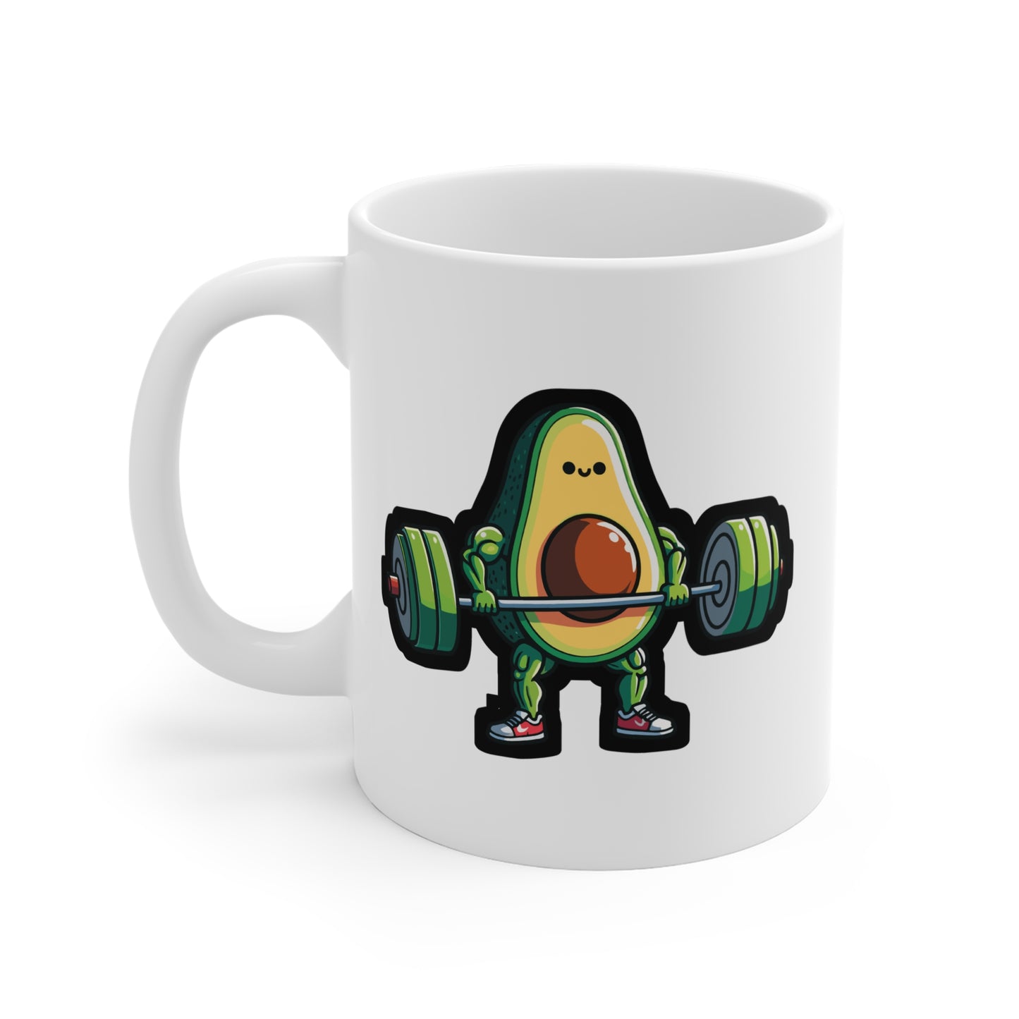 Avocado Weightlifter Bodybuilder - Bodybuilding Mug for Coffee 11oz. Bodybuilding Cup, White ceramic, Weightlifting Mug - Bodybuilding Gift