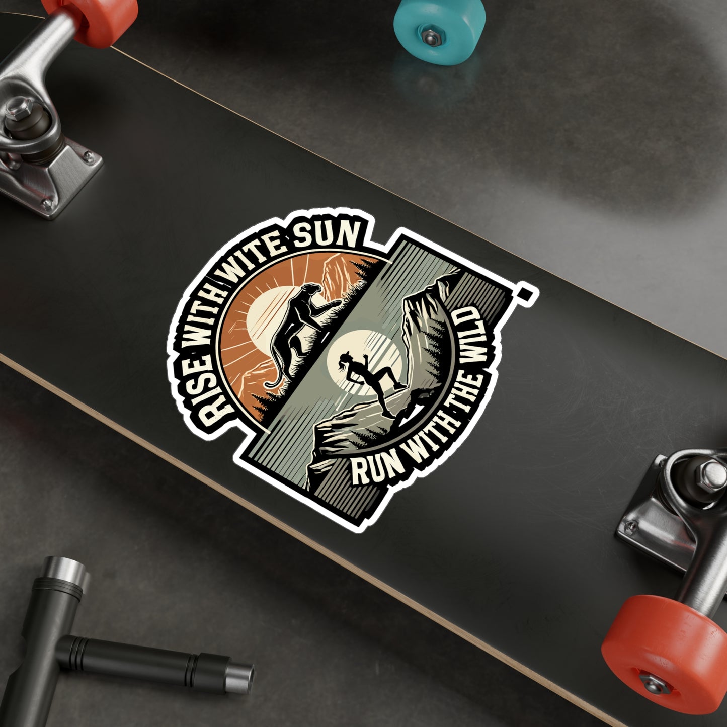 Rise with the Sun Run with the Wild - Trail running Sticker for Laptop Sticker. Water Bottle Sticker, Vinyl Hiking Decal - Trail running Gift