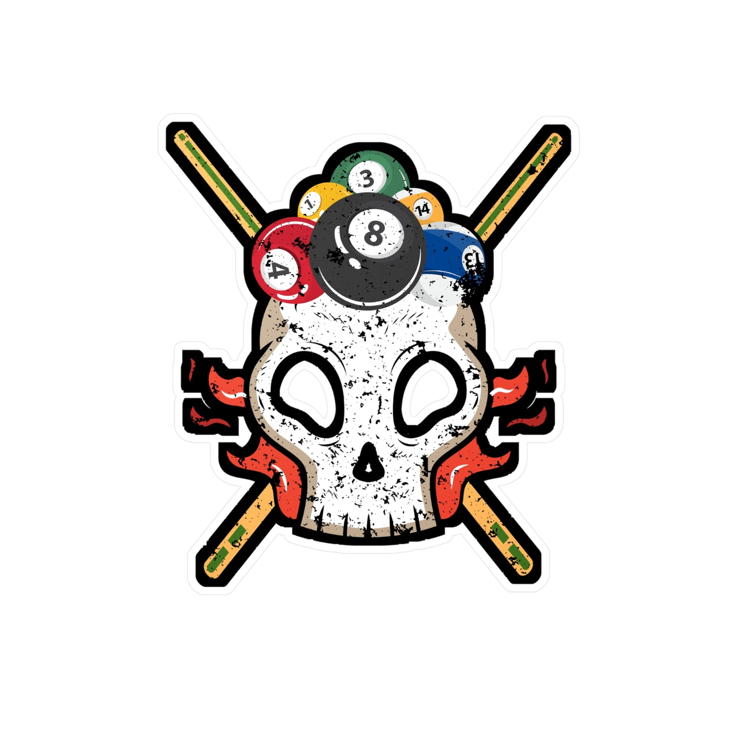 Skull with Biilierd Balls - Billiards Sticker for Laptop Sticker. Water Bottle Sticker, Vinyl Pool Decal - Billiards Gift