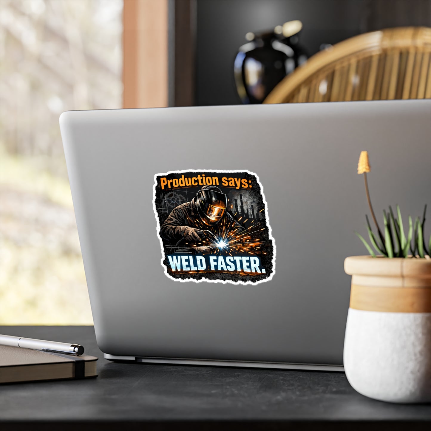 Welder Sticker “Production Says: Weld Faster” Funny Welding Decals Waterproof Vinyl for Laptop Water Bottle Fabricator Gift