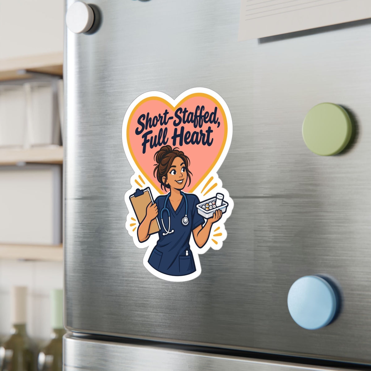 Nurse Sticker “Short-Staffed, Full Heart” Vinyl Decals for Laptop, Water Bottle, Nursing Student Gift