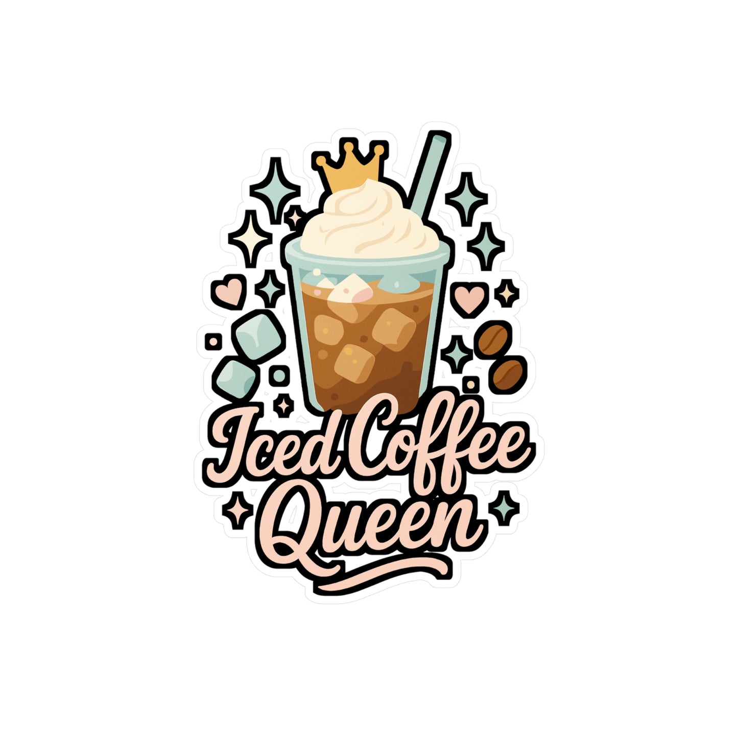 Iced Coffee Sticker – "Iced Coffee Queen" Decals for Laptop or Water Bottle, Cute Caffeine Vinyl Sticker, Coffee Lover Gift, Waterproof, Queen Design