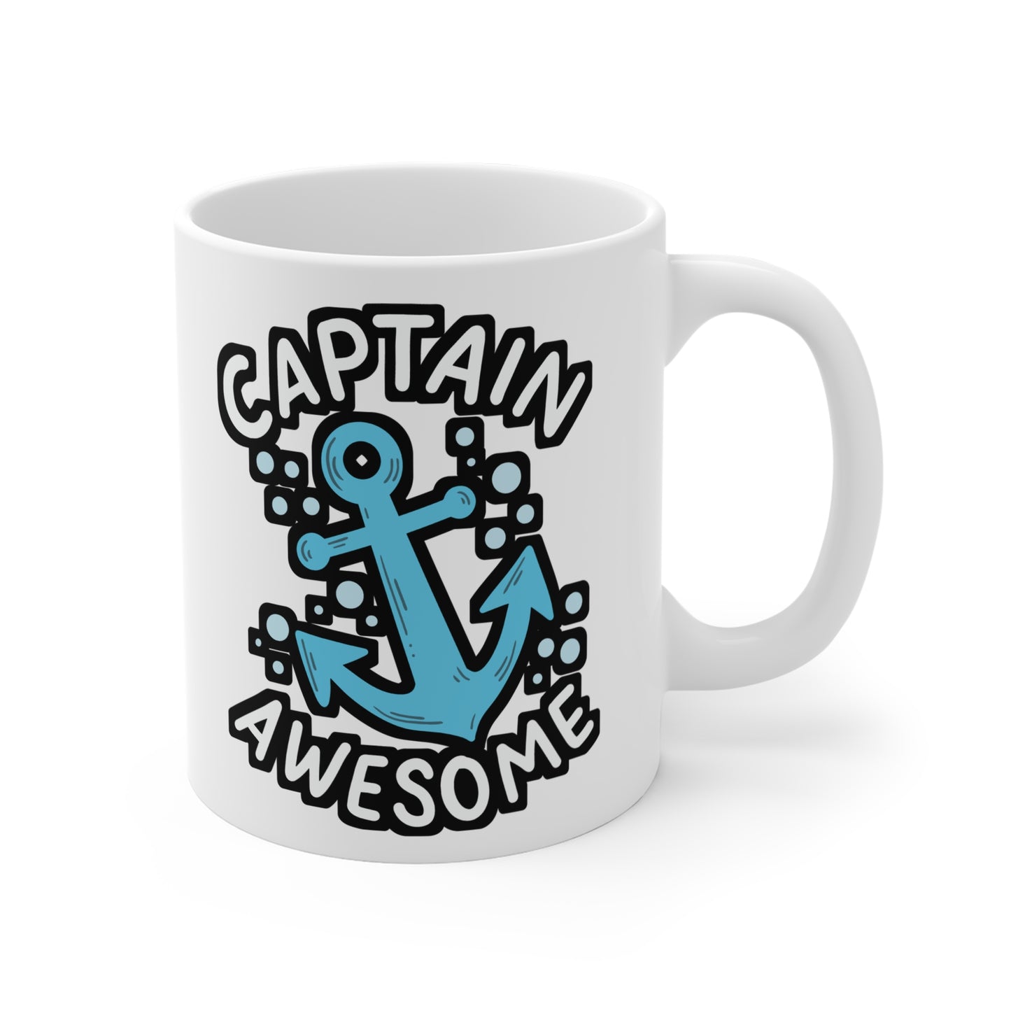 Captain Awesome - Boating Mug for Coffee 11oz. Boating Cup, White ceramic, Yacht Mug, Pontoon Tea Cup - Boating Gift