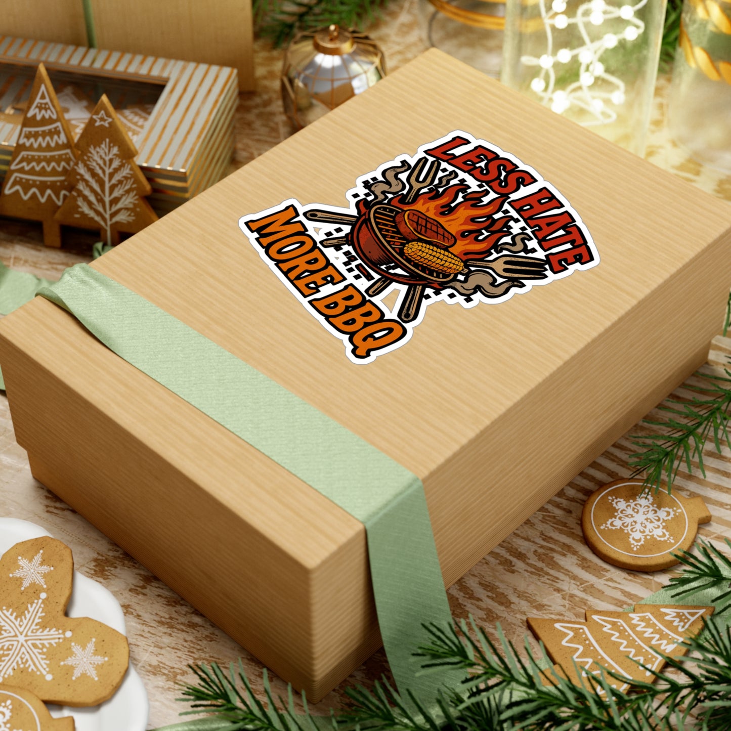 Less Hate More BBQ – Barbecue Sticker for Car, Laptop, Water Bottle & Grilling Lover Gifts