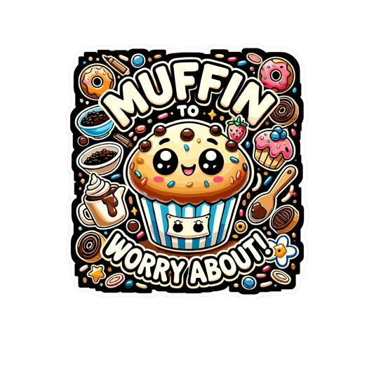 Muffin to Worry About - Muffin Sticker for Laptop Sticker. Water Bottle Sticker, Vinyl Baking Decal - Muffin Gift