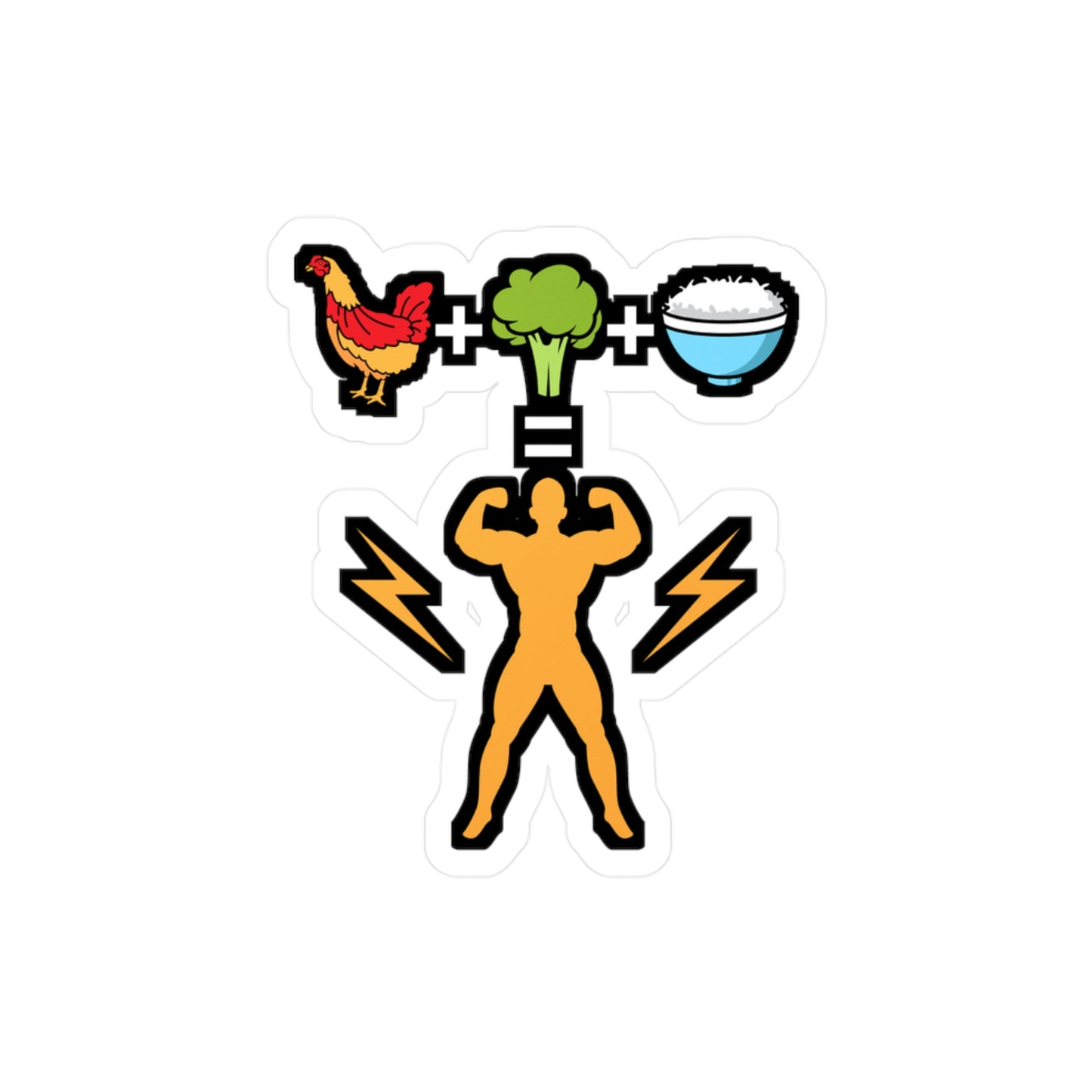 Chicken Broccoli and Rice = bodybuilder - Bodybuilding Sticker for Laptop Sticker. Water Bottle Sticker, Vinyl Flex Decal - Bodybuilding Gift