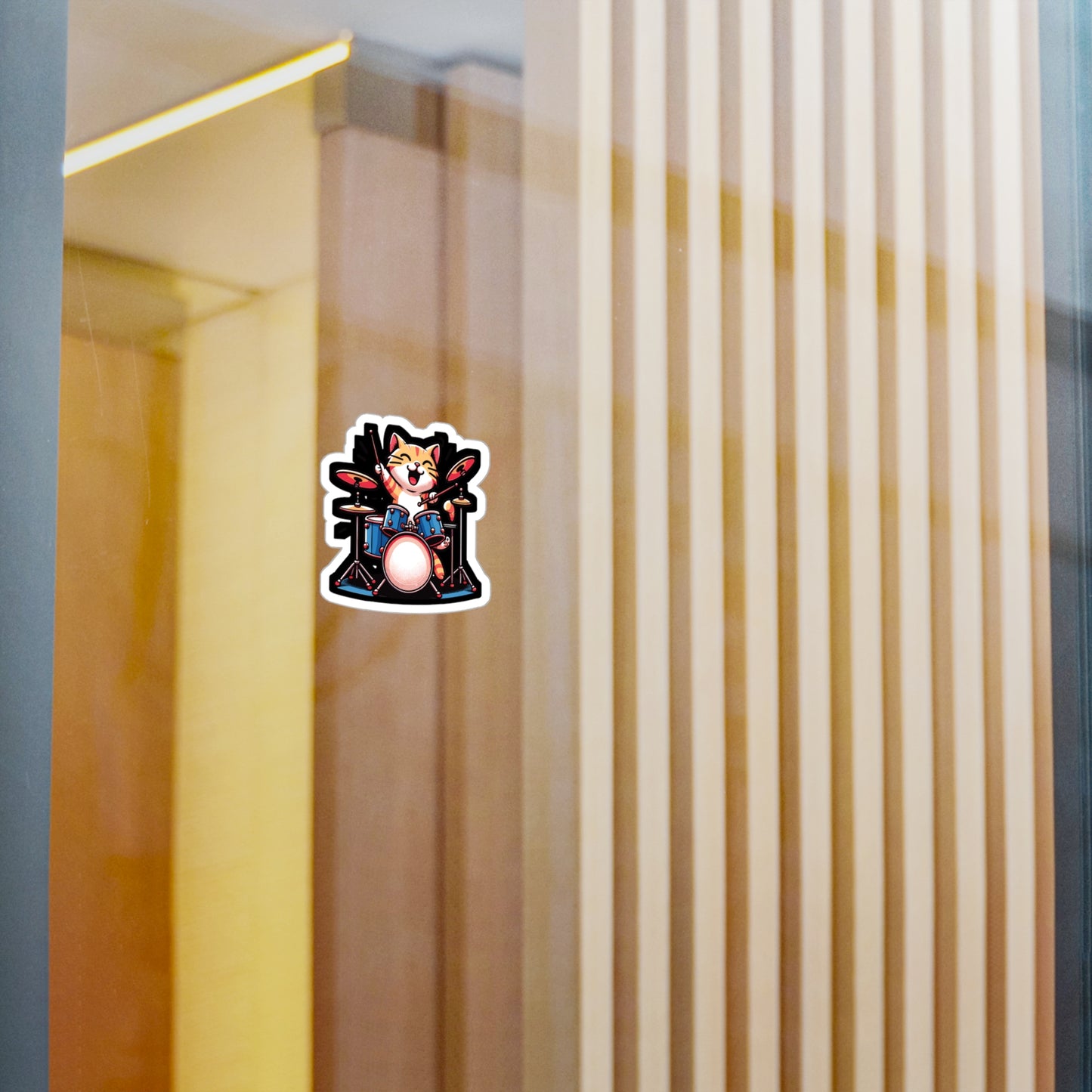 Musician Cat Drummer - Drum Sticker for Car Window Laptop Sticker. Water Bottle Sticker, Vinyl Drummer Decal, Drumset Sticker - Drum Gift