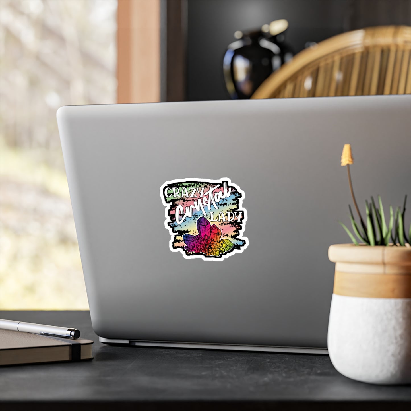 Crazy Crystal Lady - Crystals Sticker for Laptop Sticker. Water Bottle Sticker, Vinyl Gemstones Decal - Crystals Gift