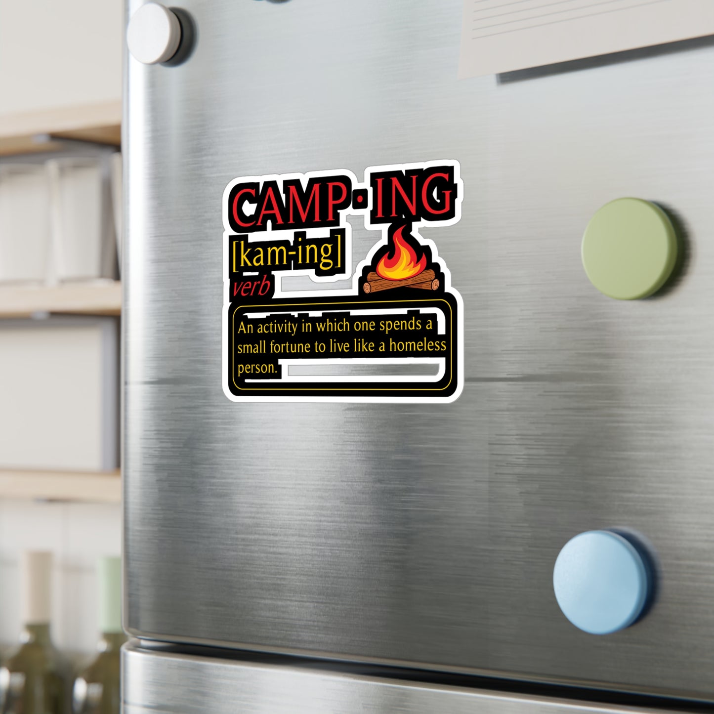 Camping Definition - Camping Sticker for Laptop Sticker. Water Bottle Sticker, Vinyl Camper Decal - Camping Gift