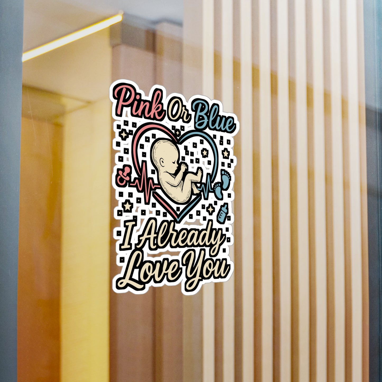 Pink Or Blue I Already Love You - Gender Reveal Sticker for Laptop, Water Bottle - Gift for Expecting Parents