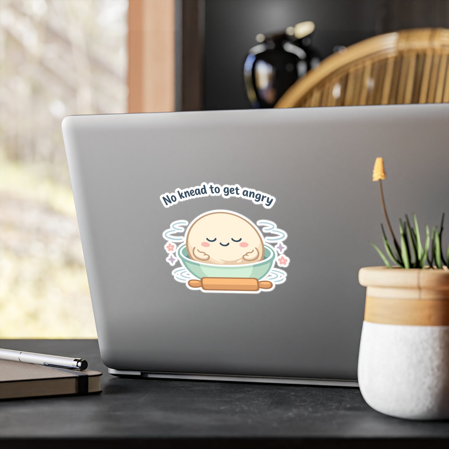 Baking Sticker 'No knead to get angry' funny sourdough baker soggy dough humor waterproof vinyl decals for Laptop Water Bottle