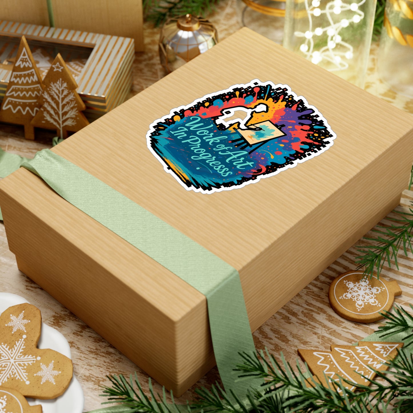 Work of Art In Progress - Painter Sticker for Laptop, Water Bottle - Artist Gift Idea for Creative Adults & Students
