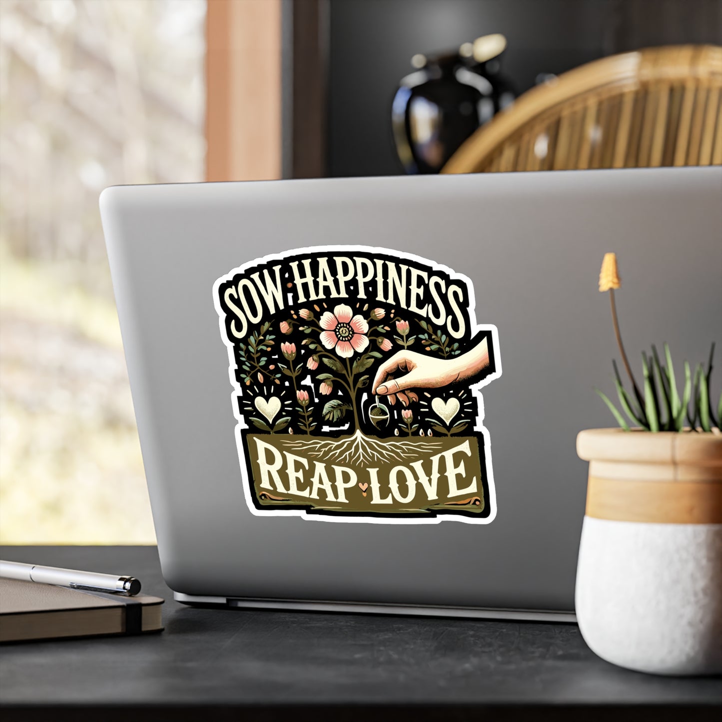 Sow Happiness Reap Love - Gardening Sticker for Laptop Sticker. Water Bottle Sticker, Vinyl Grow Decal - Gardening Gift