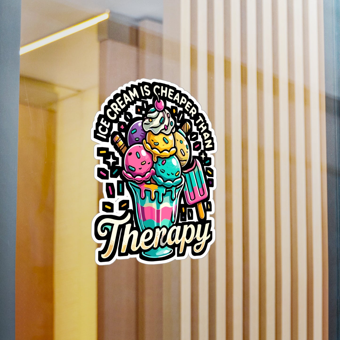 Ice Cream Is Cheaper Than Therapy - Ice cream Sticker for Laptop Sticker. Water Bottle Sticker, Vinyl Dessert Decal - Ice cream Gift