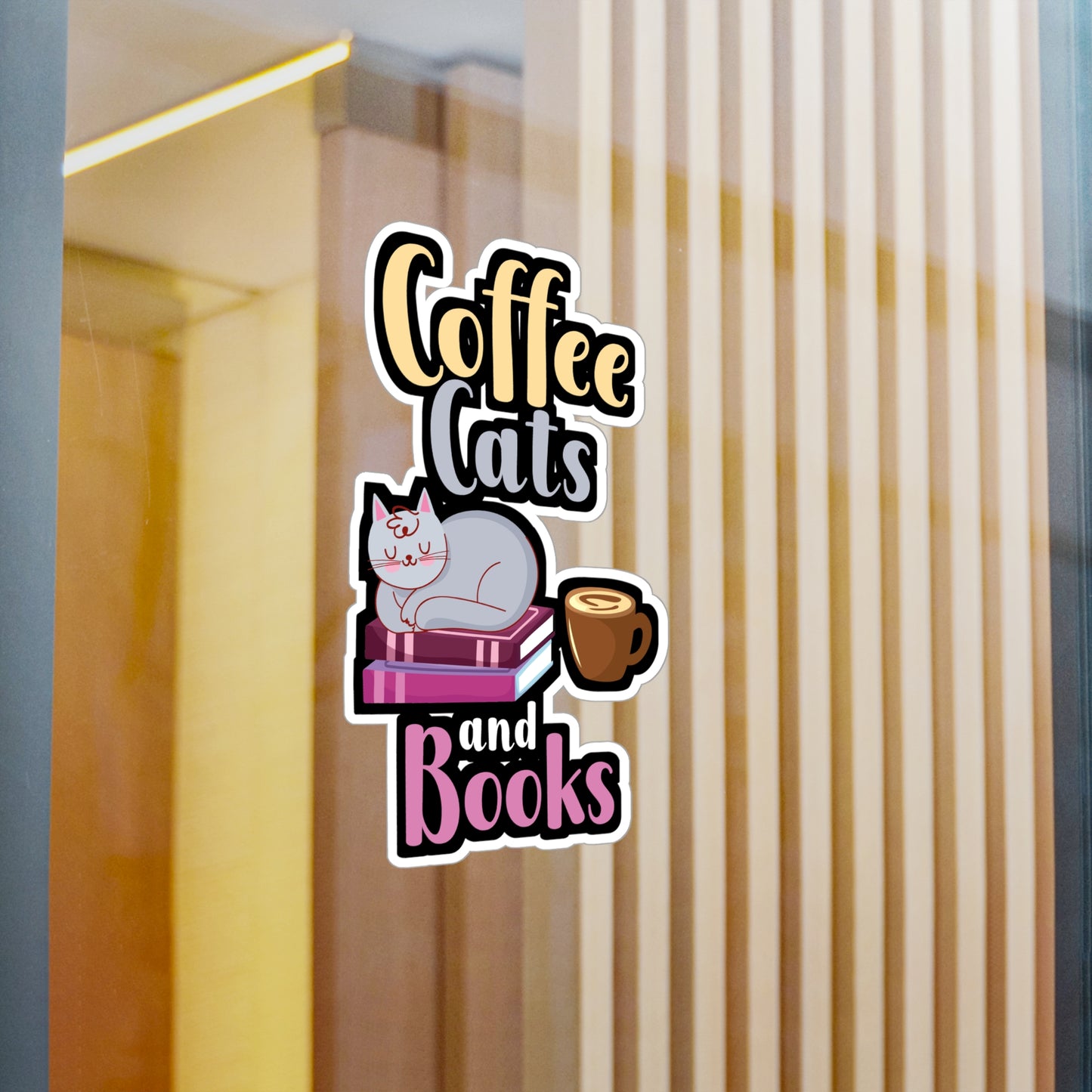 Coffee Cats Books - Coffee Sticker for Wall, Laptop, Window, Truck, Car Coffee Gift Vinyl Cats Decal Sticker