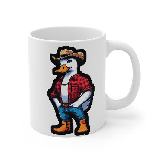 Farmer Duck - Duck Mug for Coffee 11oz. Duck Cup, White ceramic, Farmer Mug, Western Tea Cup - Duck Gift