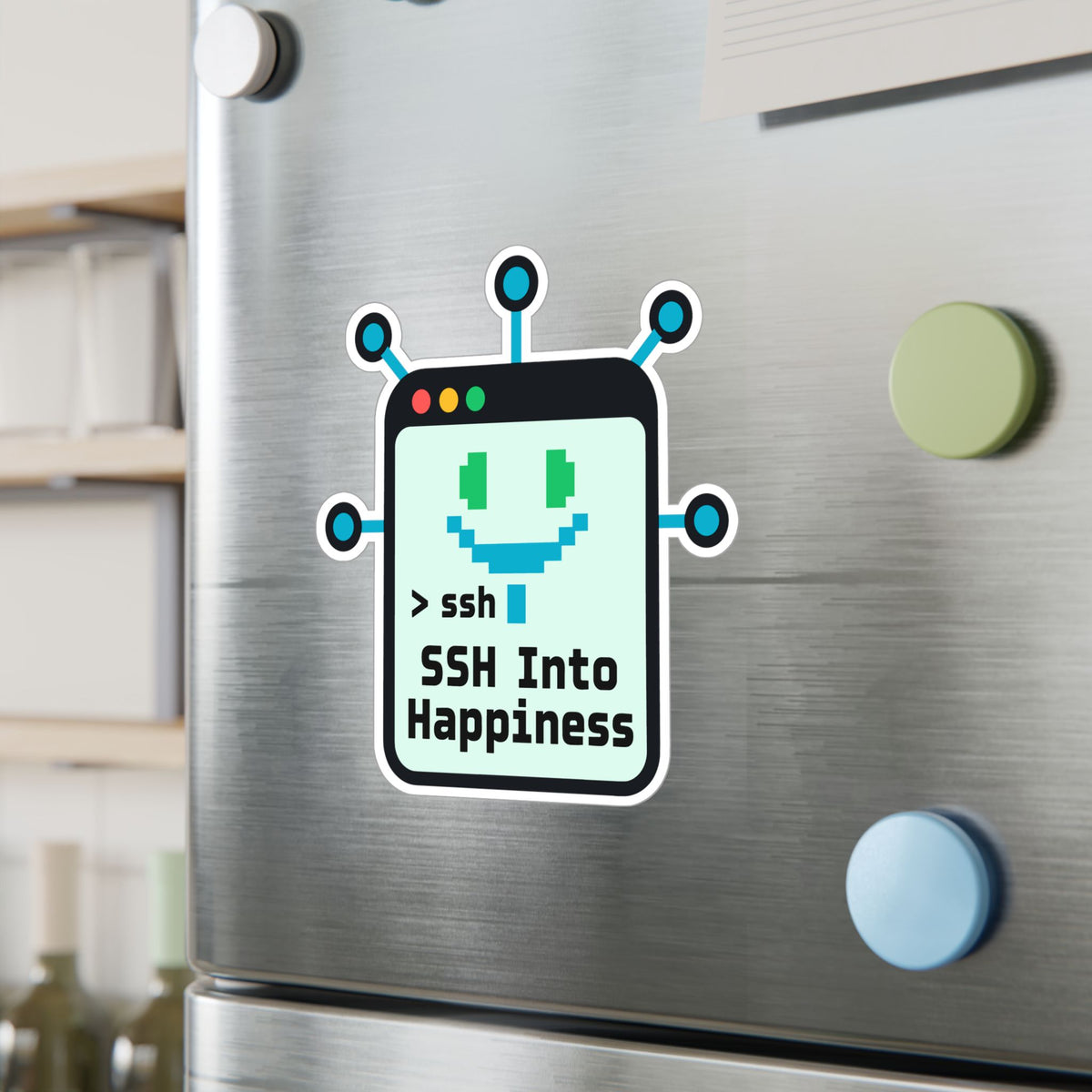 Tech Sticker - Ssh Into Happiness with Reboot Button and Bandage Motifs, Decals for Laptop and Water Bottle