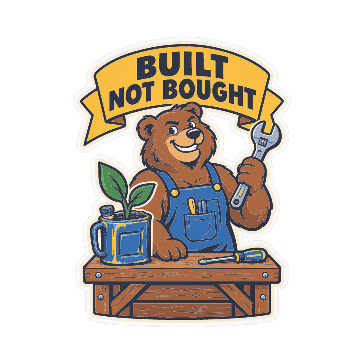 Upcycling Sticker – Built Not Bought Art decals for Laptop and Water Bottle Celebrating Recycling and Sustainability