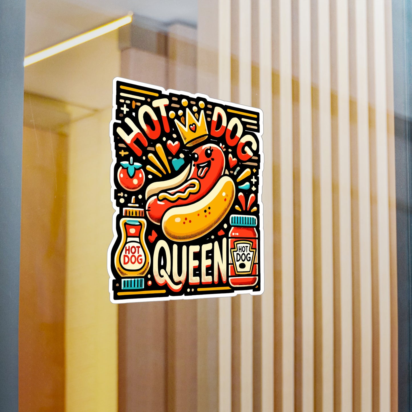 Hot Dog Queen - Hot dog Sticker for Laptop Sticker. Water Bottle Sticker, Vinyl Foodie Decal - Hot dog Gift