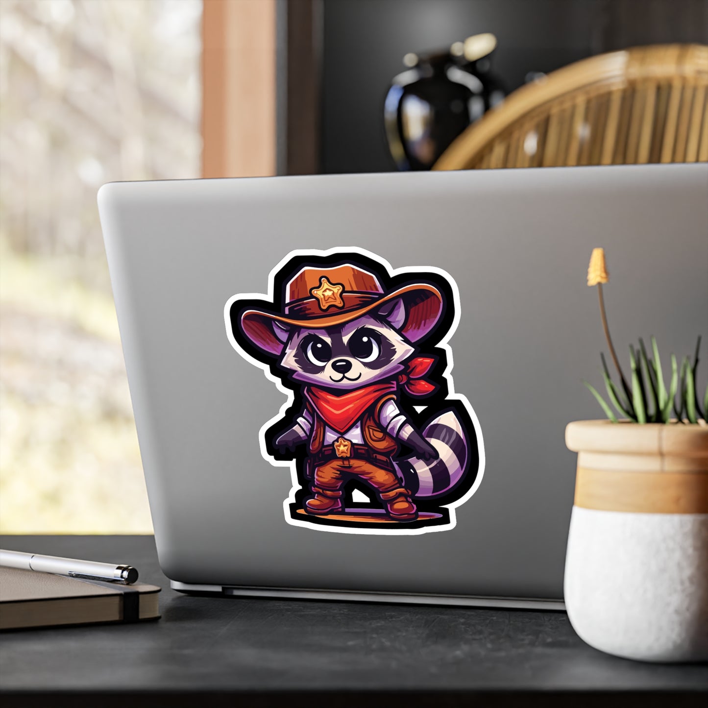 Raccoon Cowboy - Raccoon Sticker for Car Window Laptop Sticker. Water Bottle Sticker, Vinyl Cowboy Decal, Bandana Sticker - Raccoon Gift