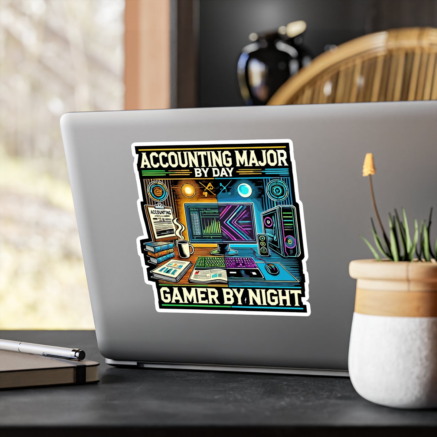 Accounting Major By Day Gamer By Night - Accounting major Sticker for Laptop Sticker. Water Bottle Sticker, Vinyl Gamer Decal - Accounting major Gift