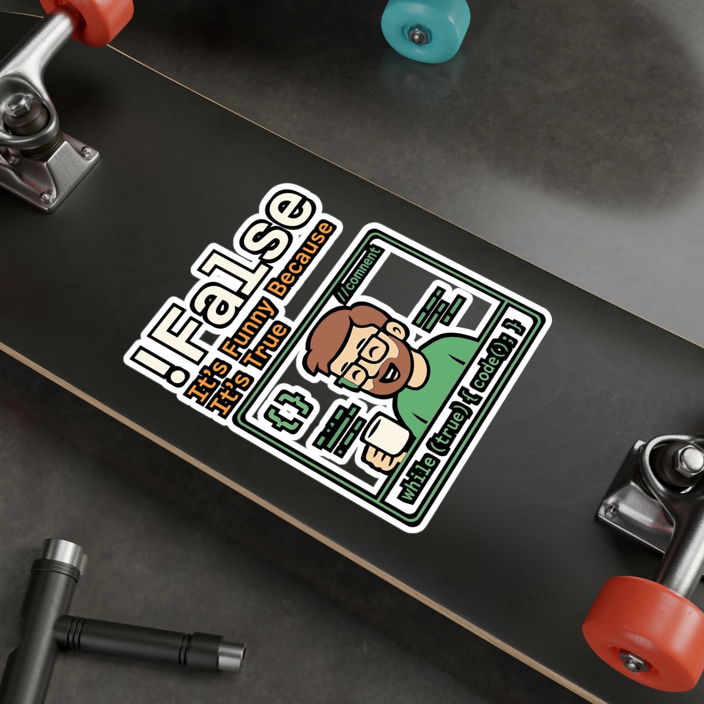 !False It's Funny Because It's True - Programming Sticker for Laptop, Water Bottle - Gift for Programmers, Coding Lovers