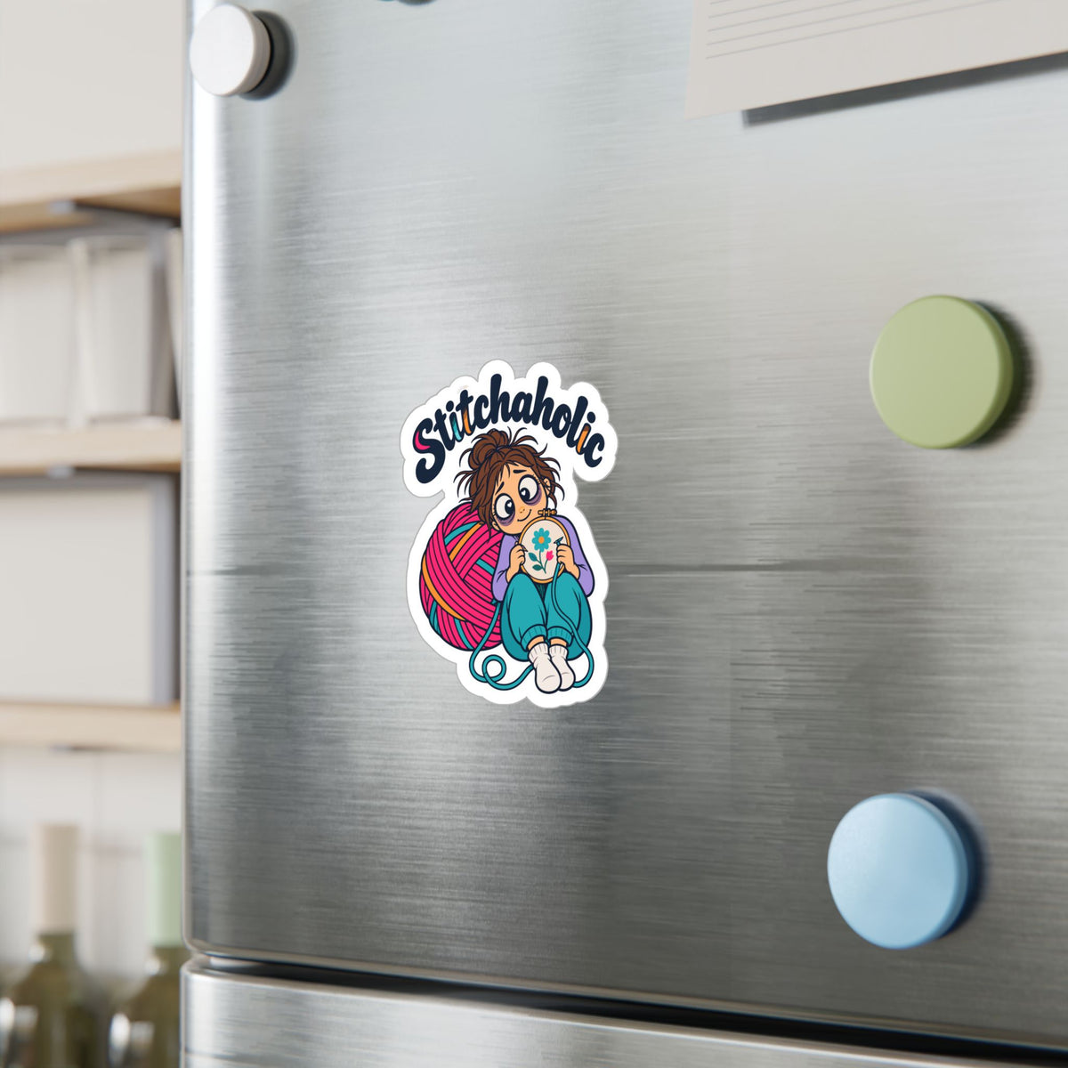Embroidery Sticker "Stitchaholic" – Needlework-Inspired Decals for Stitching and Crafting Fans, Laptop and Water Bottle Decor