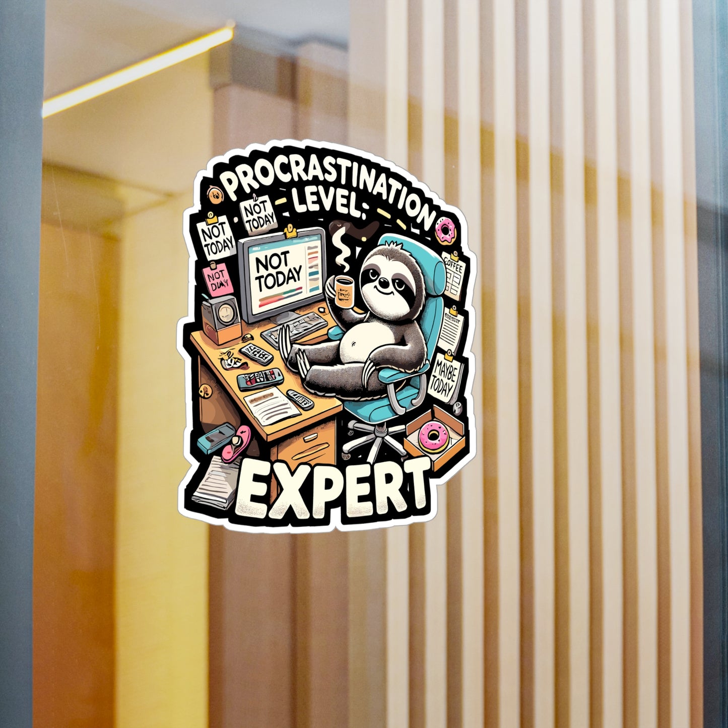 Procrastination Level Expert - Lazy sloth Sticker for Laptop Sticker. Water Bottle Sticker, Vinyl Procrastination humor Decal - Lazy sloth Gift