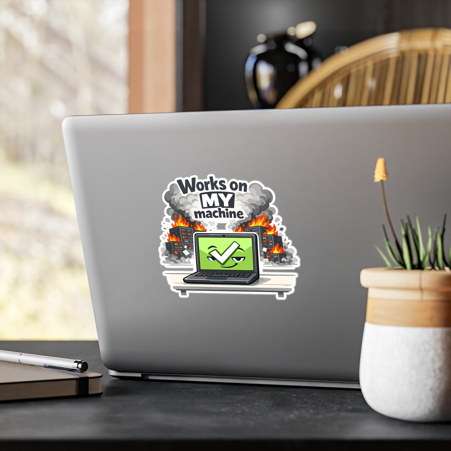 Coding Sticker Works on my machine Funny Programmer Source Code Semicolon Decals Waterproof Vinyl for Laptop Water Bottle