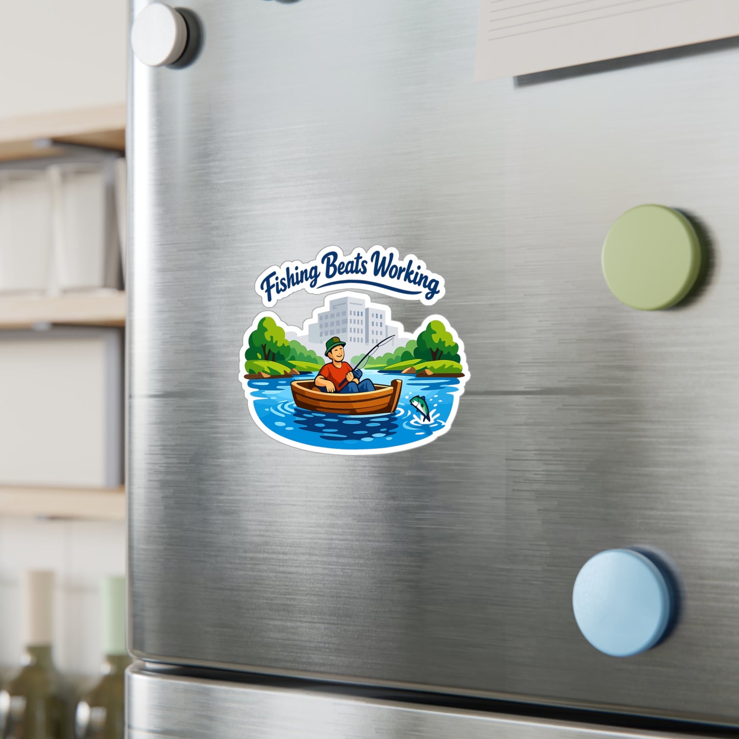 Fishing Sticker "Fishing Beats Working" Waterproof Vinyl Decals for Laptop, Water Bottle, Angling Lake Boating Fun