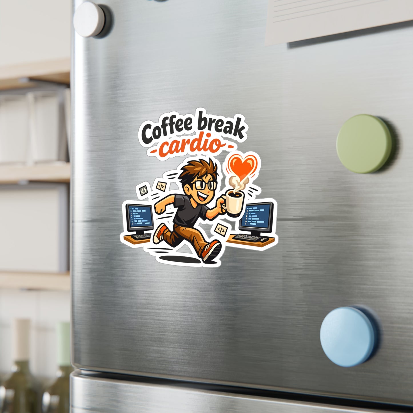 Coding Sticker Coffee Break Cardio Funny Programmer Vinyl Decals, Waterproof Laptop Water Bottle, Source Code Semicolon Humor