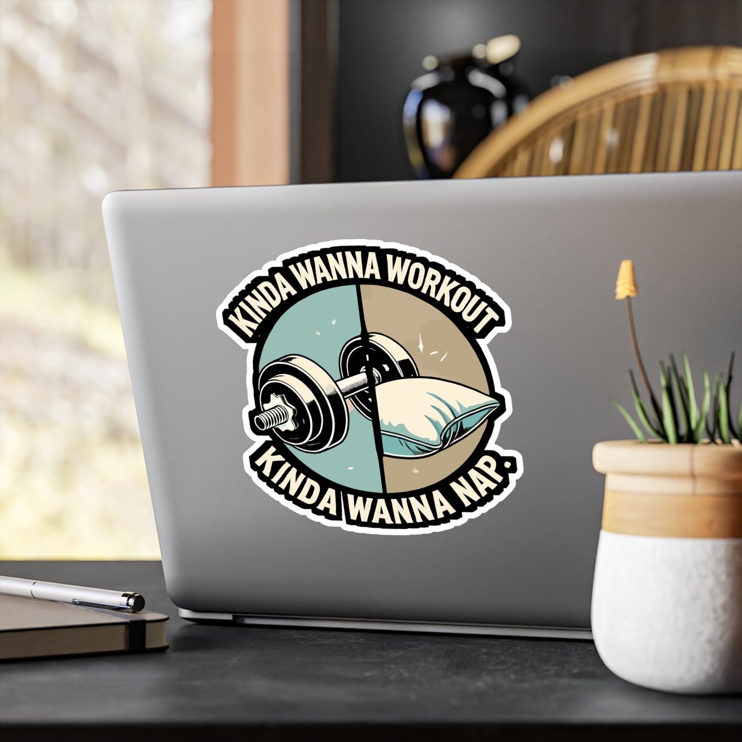 Kinda Wanna Workout Kinda Wanna Nap - Fitness Sticker for Laptop Sticker. Water Bottle Sticker, Vinyl Workout Decal - Fitness Gift