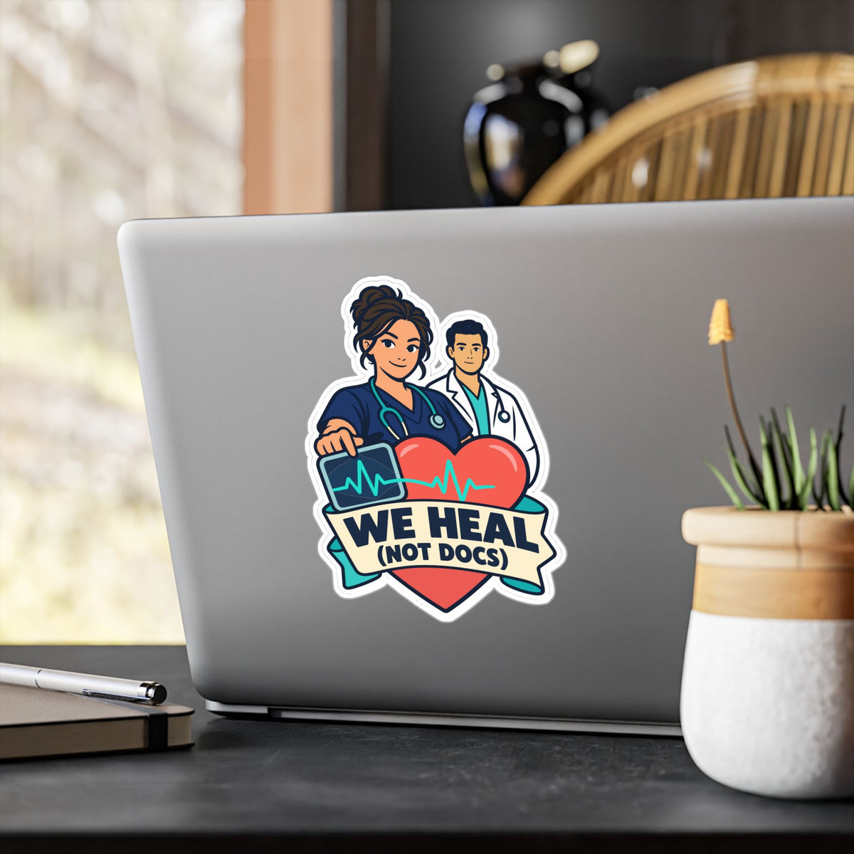 Nurse Sticker “We Heal (Not Docs)” Nursing Student Vinyl Decals for Laptop and Water Bottle