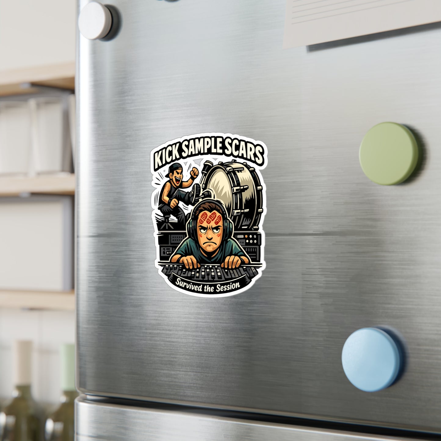 Audio Engineer Sticker "Kick Sample Scars" Waterproof Vinyl decals for Laptop, Water Bottle – Sound Engineer Audio Technician Gear