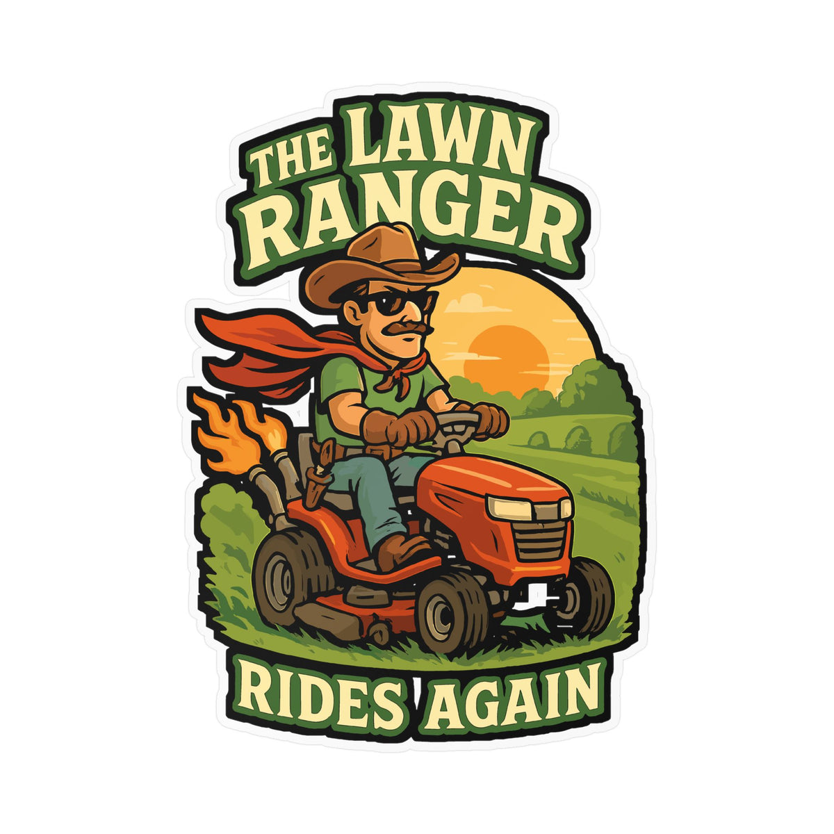 Lawn Ranger Sticker – The Lawn Ranger Rides Again Decals for Laptops & Water Bottles, Waterproof Vinyl, Gift for Landscapers & Lawn Enforcement Officer