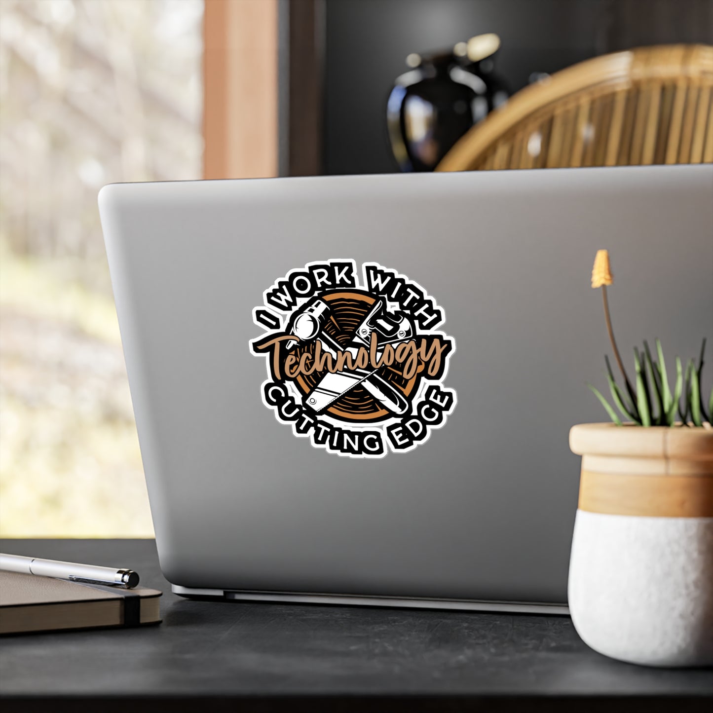 I Work With Cutting Edge Technology - Carpenter Sticker for Laptop Sticker. Water Bottle Sticker, Vinyl Woodworker Decal - Carpenter Gift