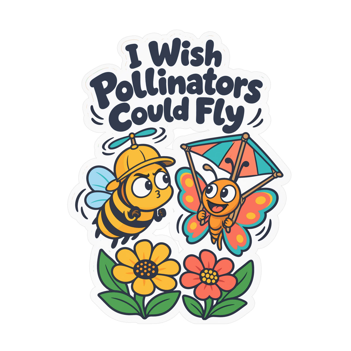 Plants Sticker - I Wish Pollinators Could Fly, Dandelion Decals for Laptop or Water Bottle, Friendship Gift for Nature Lovers