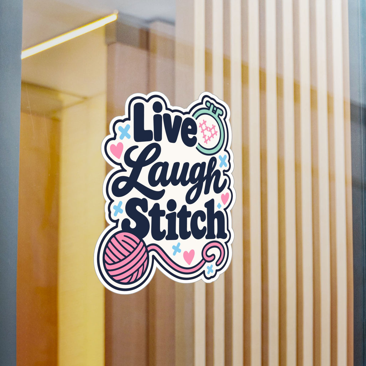 Embroidery Sticker – Live Laugh Stitch Design for Needlework and Crafting Fans, Stitching Decals for Laptop or Water Bottle