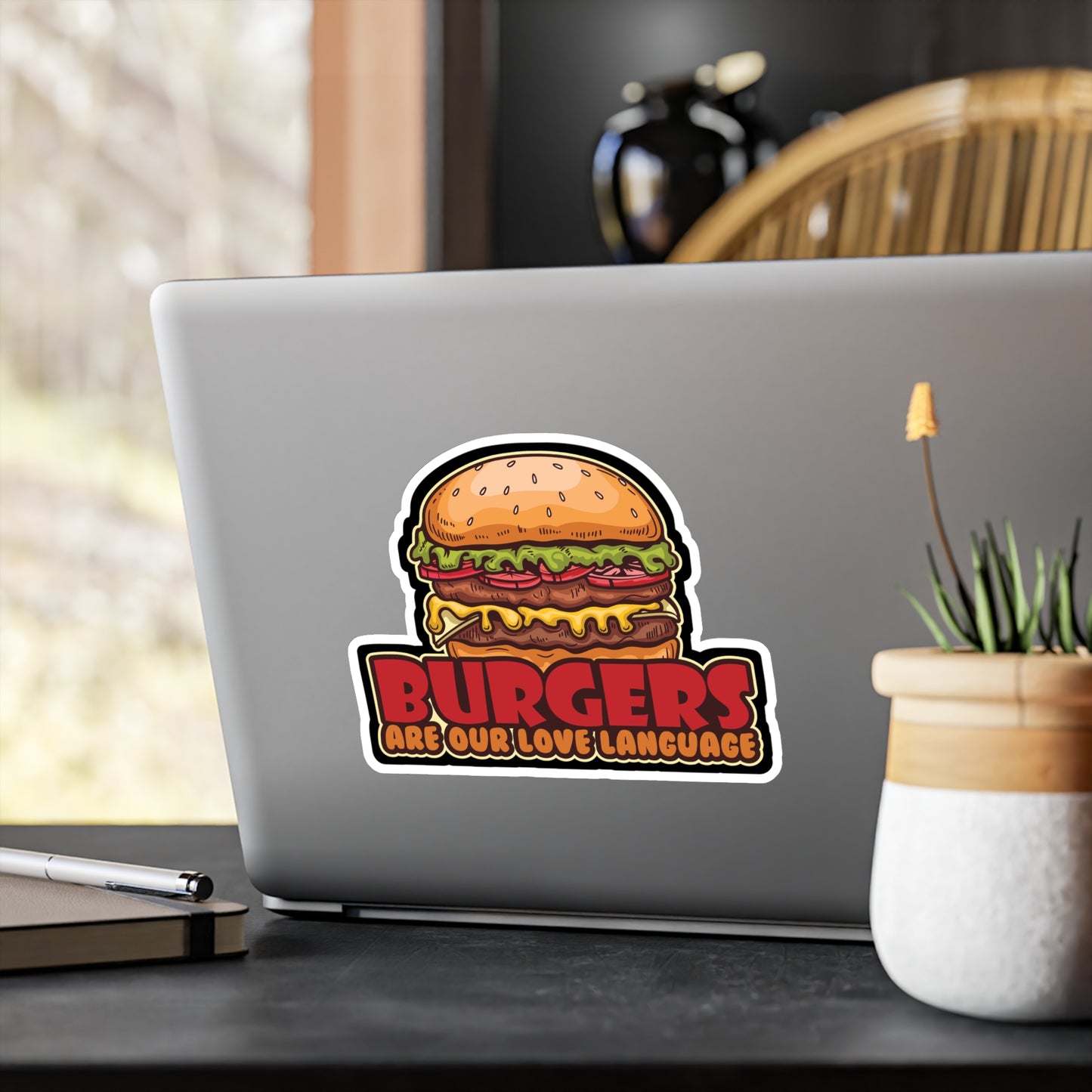 Burgers Are Our Love Language - Fastfood Sticker for Laptop Sticker. Water Bottle Sticker, Vinyl Fast food Decal - Fastfood Gift